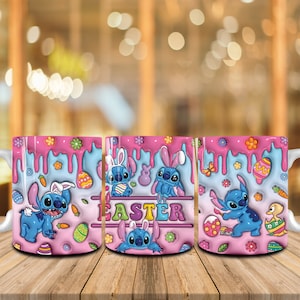 Aufgeblasenes 3D-Karikatur-Ostern-Becher-Sublimationsdesign, Osterei Png, 3D-Hauch Frohe Ostern Kaffeetasse Png, Osterhase 11 Unze Becherverpackung Png