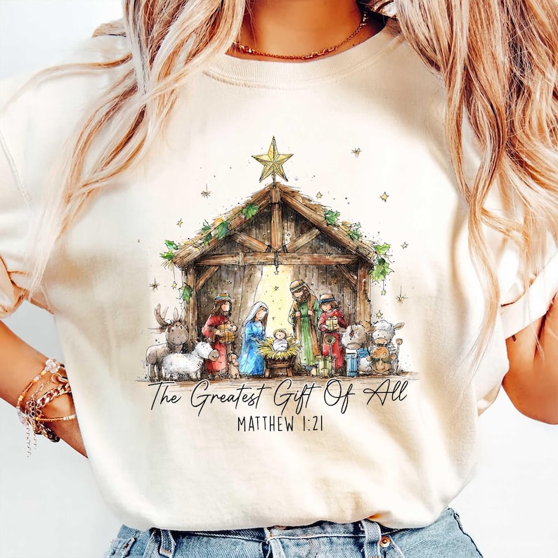 Greatest Gift Of All PNG Jesus Nativity Png Christian Christmas Png Sublimation Design, Manger PNG, A Thrill of Hope Png Advent DTF Download image 2