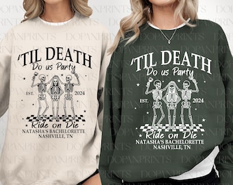 Paquete de imágenes PNG de fiesta "Hasta que la muerte nos separe", PNG de novia esqueleto, despedida de soltera divertida, regalo espeluznante para damas de honor, despedida de soltera divertida de Halloween