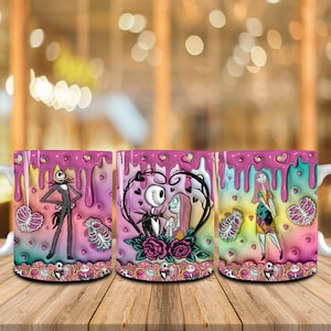 3D Aufgeblasene Paare Valentinstag Cartoon 11 Unzen Becher Wrap Png, 3D Hauch Candy Hearts Valentinstag Kaffeebecher, 11 Unzen Becher Happy Valentinstag
