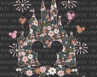 Magical Castle Floral Png, Family Vacation Png, Mouse Head Png, Vintage Magic Kingdom Png, Family Trip Png, Best Day Ever, Cute Floral Gift