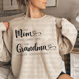 Aangepaste eerste moeder nu oma Svg, moeder liefde Svg, Mama Svg, oma hart Svg, Happy Mother's Day, oma en jaar Sweatshirt, cadeau voor moeder
