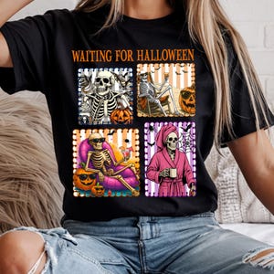 Just Waiting for Halloween Png, Skeleton Woman Summerween Png, Funny Spooky Summer Halloween PNG Design, Skeleton Halloween PNG Sublimation