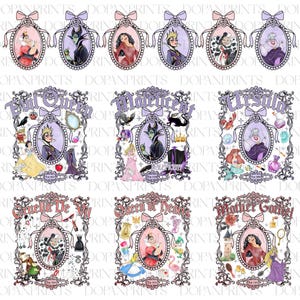Cartoon Magical Mirror Bow Png Bundle, Villain Princess Coquette Png, Family Vacation Png, Family Trip, Watercolor Villain Coquette Bow Png