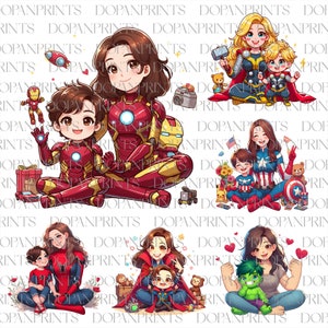 Pacchetto Super mamma e ragazzo Png, Eroe Mama Png, Buona festa della mamma, Mamma e bambino Png, Felpa mamma, Regalo per la mamma, Sublimazione della mamma dei cartoni animati