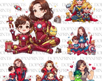 Bundle Super Mom And Boy Png, Hero Mama Png, Happy Mother's Day, Mom And Kid Png, Mama Sweatshirt, Gift For Mom, Cartoon Mama Sublimation