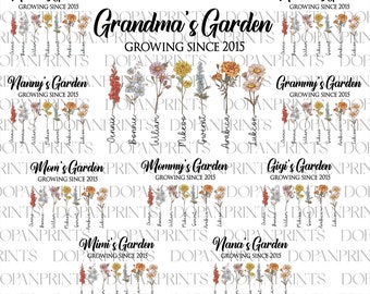 Bundle Custom Grandma's Garden Growing Since Png, Birth Month Flowers Png, DIY Birth Month Flower Png, Mother's Day Png, Custom Kids Name