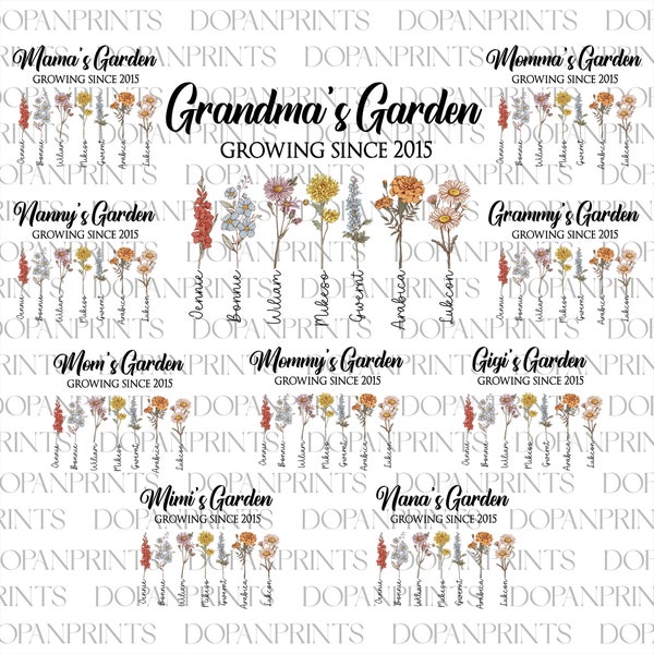 Bundle Custom Grandma's Garden Growing Since Png, Birth Month Flowers Png, DIY Birth Month Flower Png, Mother's Day Png, Custom Kids Name