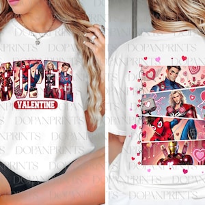 2 Seiten Cartoon Valentine Png, Superheld Valentine Png, Valentine Paar Png, glücklicher Valentinstag 2024 Png, romantisches Held Valentinstag Geschenk
