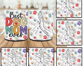 Taza personalizada "La mejor mamá perruna del mundo" (PNG), con efecto inflado 3D de mamá y perro chocando los cinco, taza con huella de pata de 325 ml, Día de la Madre (PNG), taza de café para mamá perruna