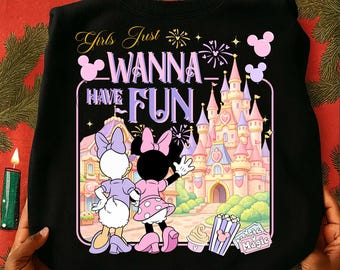 Girls Just Wanna Have Fun Png, Girls Trip Png, Family Vacation Png, Cartoon Magical Castle Png, Summer 2026 Png, Mouse Bestie Matching Shirt