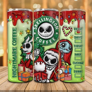 3D Inflated Christmas Coffee 20oz Skinny Tumbler Png, Christmas Lights, Christmas Characters 3D Puff Tumbler Wrap, Coffee Tumbler Wrap