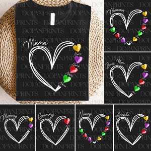 Paquete de corazón de abuela personalizado PNG, sudadera con nombre de mamá y niños, corazón personalizado PNG, feliz día de la madre, amor de mamá PNG, regalo de abuela