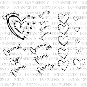 Bundle personnalisé coeur grand-mère Svg, coeur de maman avec nom d'enfant Svg, Svg heureuse fête des mères, coeur personnalisé Svg, maman amour Svg, cadeau pour maman