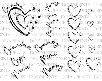 Bundle Custom Grandma Heart Svg, Mom Heart with Kids name Svg, Happy Mother's Day Svg, Customized Heart Svg, Mama Love Svg, Gift For Mama