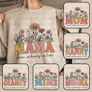Bundle Benutzerdefinierte Mama Blume Png, Aquarell Blumen Png, Muttertag Png, Mama Blume Png, Oma Geschenk, Mama Blumen Shirt Design Sublimation