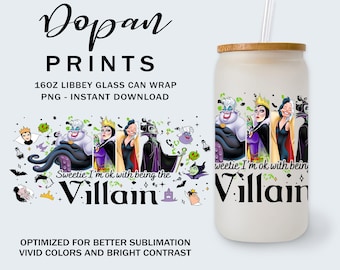 Villain Gang 16oz Glass Can Wrap Png, 16oz Libbey Can Wrap, Bad Witches Club Png, Spooky Season, Halloween Villains Wicked 16oz Tumbler Png