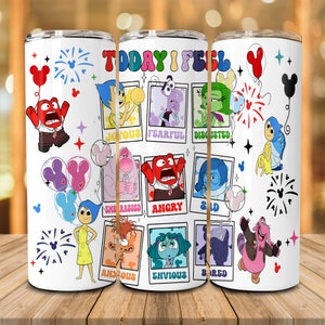 Heute fühle ich mich 20 Unzen Skinny Tumbler Sublimationsdesign, Mental Gesundheit Tumbler Png, Logopädie, Cartoon Emotionen Freunde 20 Unzen Tumbler Wrap