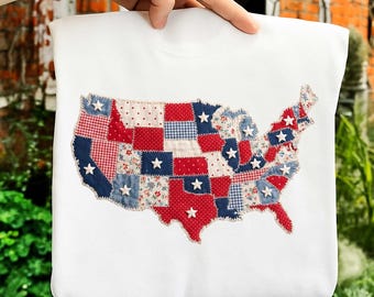 Mapa de Estados Unidos con diseño de patchwork (Png), 250.º aniversario retro (Png), diseño patriótico (Png), diseño floral rojo, blanco y azul (Png), sublimación del 4 de julio (Png)