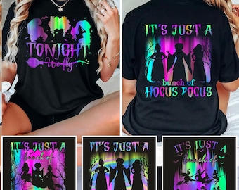 Neón "Es solo un montón de Halloween" (PNG), Hermanas brujas (PNG), Diseño de camiseta de bruja espeluznante, Brujas malas (PNG), Sublimación de neón de Halloween (PNG)