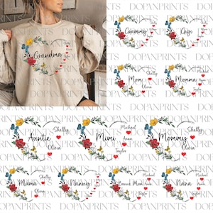 Bündel benutzerdefinierte Oma Herz und Kinder Name Png, Mama Garten Png, alles Gute zum Muttertag, Blumenmutter Png, maßgeschneiderte Herz Png, Geschenk für Oma
