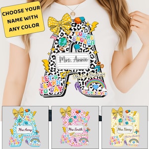 Pacchetto PNG con l'alfabeto per il ritorno a scuola, PNG per il primo giorno di scuola, Quaderno a tema leopardo, Nome insegnante personalizzato Coquette, PNG per ringraziare gli insegnanti