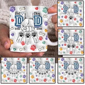 Bundle Custom Dad And Dog Fist Bump Set 3D Inflated Effect Mug, Best Dog Dad Ever 11oz Mug Wrap, Father&#39;s Day Coffee Mug, Fist Bump Dog Mug