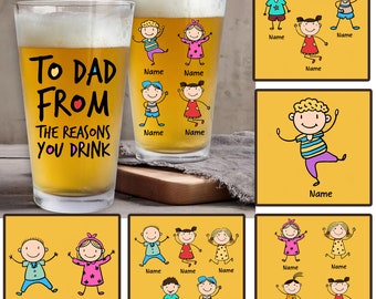 To Dad From The Reasons You Drink Glass, Personalized 16oz Pint Beer Glass Design, Father's Day Png, Funny Present For Dad, Gift For Grandpa