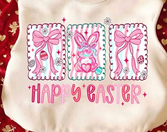 Happy Easter PNG, Glitter Easter Bunny Coquette PNG, Preppy Bunny Brushstroke Png, Pink Easter Shirt Design, Girls Kids Easter Sublimation