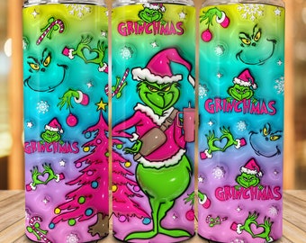 Pink Christmas 20oz Tumbler Wrap Png, 3D Inflated  Christmas 20 Oz Skinny Tumbler Png, Merry Xmas Png, Christmas Movies Png, Santa Claus Png