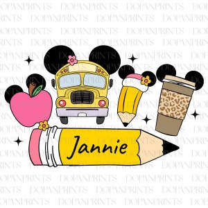 Benutzerdefinierter Name Lehrer Png, Zurück in der Schule Png, Maus und Freunde Schule, personalisierter Bleistift Png, erster Schultag, erste / zweite / dritte Klasse