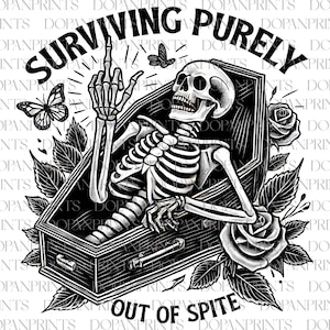 Puur uit pure vorm overleven png, grappig skelet halloween png, heks halloween, spookachtig seizoen sarcastisch png, grappig volwassen goth-ontwerp