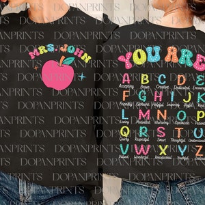 Paquete personalizado Usted es alfabeto maestro escuela svg, regreso a la escuela svg, primer día de escuela svg, apreciación del maestro, puntos dálmatas brillantes