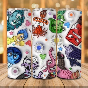 3D opgeblazen cartoon emoties vrienden beker wrap, vandaag voel ik me 20oz magere beker png, geestelijke gezondheid, beker sublimatie digitale download