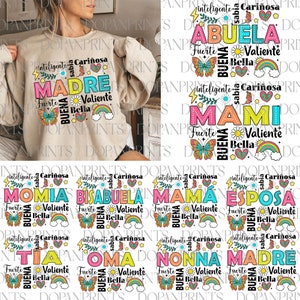 Bundle 10 Madre Png, Spanish Mama Png, Happy Mother's Day, Latina Mom Png, Mama Sweatshirt, Floral Madre Png, Bright Doodle Png, Gif For Mom