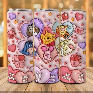 3D opgeblazen Happy Valentine Day 20oz mager Tumbler, 3D gezwollen Valentine Cartoon Tumbler Png, Candy Hearts Valentine 20oz Tumbler Wrap Png