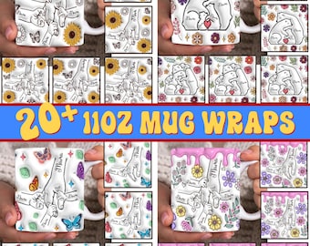 Bundle 25+ Custom Up to 6 Kids Holding Mom‘s Hand 3D Inflated Mug Wrap, Mama 11oz Mug Template, Mom Floral 11oz Mug Png,Mothers Day Mugs Png