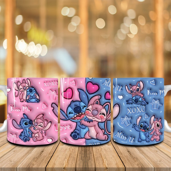 Enveloppement de tasse de Saint-Valentin de dessin animé gonflé en 3D, 3D Puff Happy Valentine Day 11oz tasse à café Png, Valentines 11oz Mug Wrap, Love XOXO Sublimation