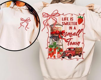 2 caras La vida es más dulce en un pueblo pequeño Png, Fresa coqueta Png, Fresas con diseño de marco de lazo, Verano femenino, Festival de la fresa