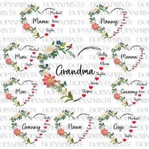 Bundle Custom Grandma Heart And Kids Name Png, Happy Mother's Day, Mama Garden Png, Customized Heart Png, Floral Mom Png, Gift For Grandma