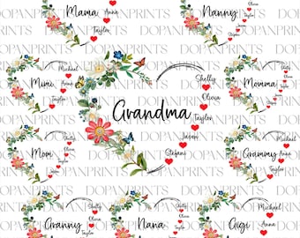 Bundle Custom Grandma Heart And Kids Name Png, Happy Mother's Day, Mama Garden Png, Customized Heart Png, Floral Mom Png, Gift For Grandma