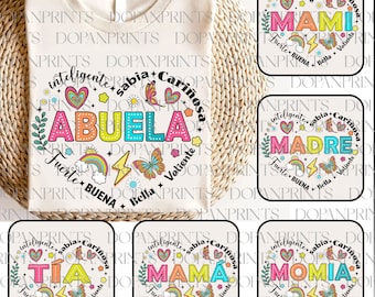 Bundle Madre Png, Spanish Mama Png, Happy Mother's Day, Latina Mom Png, Floral Madre Png, Mama Heart Shirt, Gif For Mom, Bright Doodle Png
