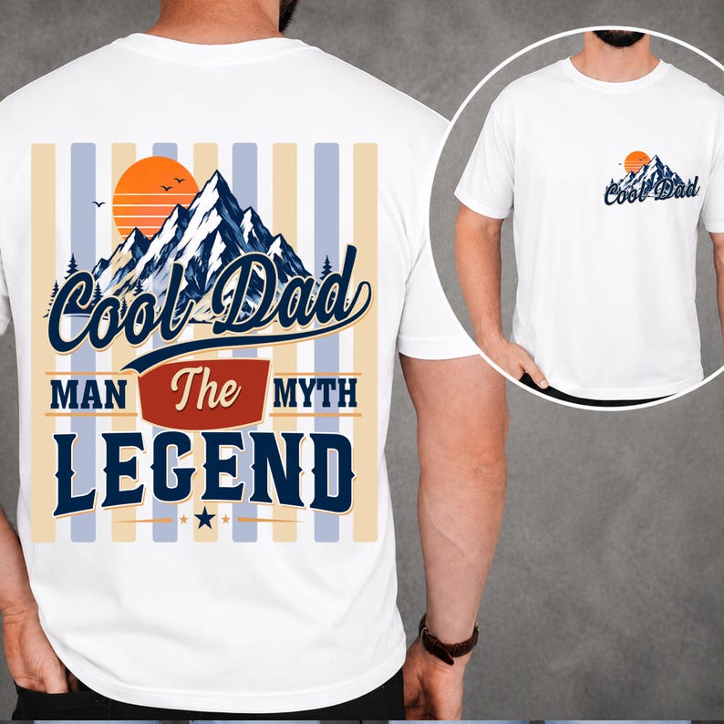 2-sidiga ränder Den coola pappan PNG, mannen Myten Legenden PNG, fars dag PNG, bästa pappa någonsin T-shirt, vintage bergspappa PNG, pappapresent bild 1