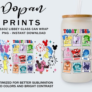 Today I Feel 16oz Libbey Can Glass Png, Mental Health Png, Speech Therapy, Cartoon Emotions Friends 16oz Glass Can Png, Cartoon Tumbler Wrap