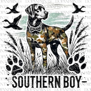Southern Boy Png, Hunting Dog Png, Camouflage Png, Camo Dog Png, Retro Hunt Png, Camo Duck Hunting Shirt Png, Hunting Sublimation Design