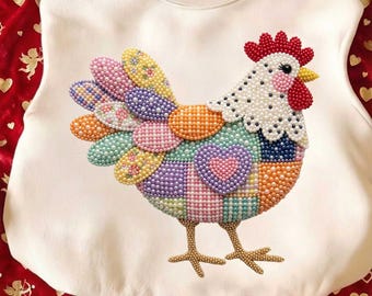 Patchwork Floral Chicken Hen Png, Trendy Women’s Chicken PNG, Boutique Farmhouse Coquette Country Girl Sublimation, Cottagecore Spring Shirt