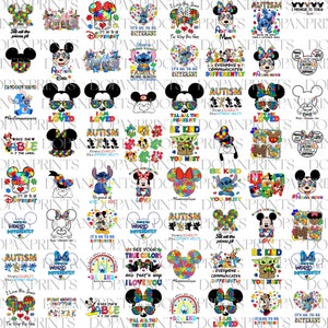 Bundle 64+ Cartoon Autism Png, Character Autism Awareness Png, Mouse Autism Puzzle Png, Autism Love Rainbow, Autism Support, Neurodiversity