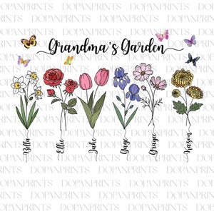 Personalized Grandma's Garden Png, Birth Month Flowers Png, Mother's Day Png, Gift For Her, Watercolor Floral, Diy Birth Month Flower Png