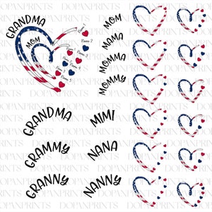 Bundle 4. Juli Oma Mama Kinder Herz im Herz Png, amerikanische Flagge Png, benutzerdefinierte Mama mit Kindername Png, Sterne und Streifen, Oma Geschenk