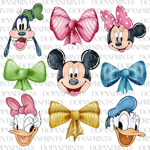 Mouse And Friends Cute Shirt Coquette Design Watercolour Clipart, Family Vacation Shirt, Magical Kingdom Png, Funny Cartoon Ribbon Png Files